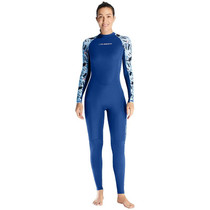 DIVE & SAIL Ladies Quick-Drying Sun Protection One-Piece Wetsuit Swimming And Surfing Snorkeling Suit, Size: L(Navy Blue)