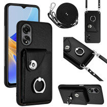 For OPPO A58/A58x/A1x/A2x Organ Card Bag Ring Holder Phone Case with Long Lanyard(Black)