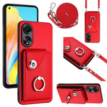 For OPPO A78 4G Global Organ Card Bag Ring Holder Phone Case with Long Lanyard(Red)