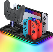 For Nintendo Switch / OLED Charging Dock Station Controller Charger with RGB Light(Black)