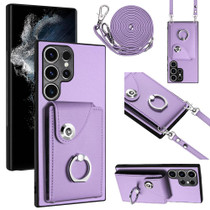 For Samsung Galaxy S23 Ultra 5G Organ Card Bag Ring Holder Phone Case with Long Lanyard(Purple)