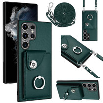 For Samsung Galaxy S23 Ultra 5G Organ Card Bag Ring Holder Phone Case with Long Lanyard(Green)