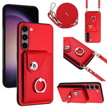 For Samsung Galaxy S23 5G Organ Card Bag Ring Holder Phone Case with Long Lanyard(Red)