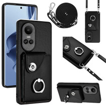 For OPPO Reno10/Reno10 Pro 5G Global Organ Card Bag Ring Holder Phone Case with Long Lanyard(Black)