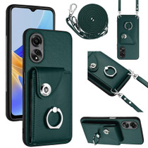 For OPPO A58/A58x/A1x/A2x Organ Card Bag Ring Holder Phone Case with Long Lanyard(Green)