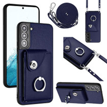 For Samsung Galaxy S22+ 5G Organ Card Bag Ring Holder Phone Case with Long Lanyard(Blue)