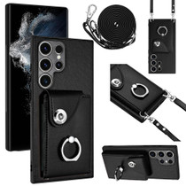 For Samsung Galaxy S23 Ultra 5G Organ Card Bag Ring Holder Phone Case with Long Lanyard(Black)