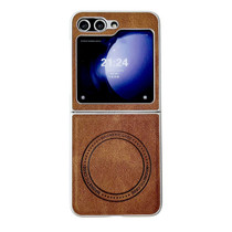 For Samsung Galaxy Z Flip5 Skin Feel Leather Texture MagSafe Pearlescent Paint Shockproof Phone Case(Brown)