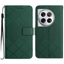 For OnePlus 12R 5G Global Rhombic Grid Texture Leather Phone Case(Green)