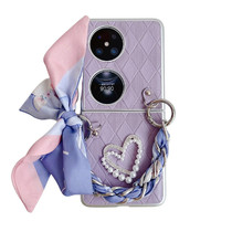 For Huawei Pocket 2 Rhombus Leather Texture Heart-shaped Scarf Bracelet Shockproof Phone Case(Purple)