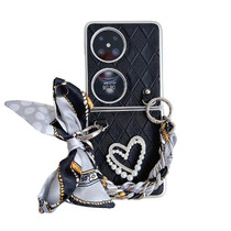 For Huawei Pocket 2 Rhombus Leather Texture Heart-shaped Scarf Bracelet Shockproof Phone Case(Black)