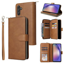 For Samsung Galaxy A55 9-Card Slots Zipper Wallet Bag Leather Phone Case(Brown)