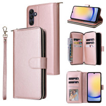 For Samsung Galaxy A25 9-Card Slots Zipper Wallet Bag Leather Phone Case(Rose Gold)