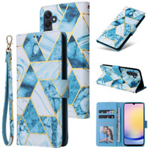 For Samsung Galaxy A25 Marble Bronzing Stitching Leather Phone Case(Blue)