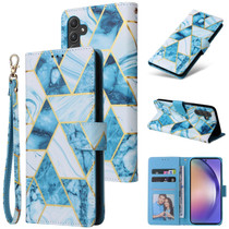 For Samsung Galaxy A55 Marble Bronzing Stitching Leather Phone Case(Blue)