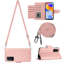 For Xiaomi Redmi Note 11 Pro 5G/4G Global Rhombic Texture Flip Leather Phone Case with Long Lanyard(Coral Pink)