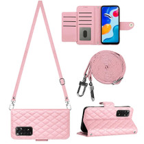 For Xiaomi Redmi Note 11S / Note 11 Global Rhombic Texture Flip Leather Phone Case with Long Lanyard(Pink)