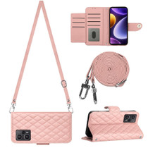 For Xiaomi Poco F5 / Redmi Note 12 Turbo Rhombic Texture Flip Leather Phone Case with Long Lanyard(Coral Pink)