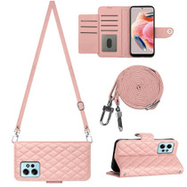 For Xiaomi Redmi Note 12 4G Global Rhombic Texture Flip Leather Phone Case with Long Lanyard(Coral Pink)