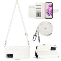 For Xiaomi Redmi Note 12S 4G Global Rhombic Texture Flip Leather Phone Case with Long Lanyard(White)