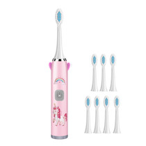 USB Charging Fully Automatic Ultrasonic Cartoon Children Electric Toothbrush, Color: Pink with 8 Heads