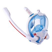 Snorkeling Mask Double Tube Silicone Full Dry Diving Mask Adult Swimming Mask Diving Goggles, Size: S/M(White/Blue)