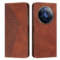 For Realme 12 Pro+ Diamond Splicing Skin Feel Magnetic Leather Phone Case(Brown)
