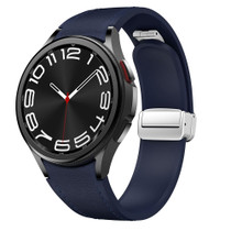 For Samsung Galaxy Watch 6 Magnetic Silver Buckle Leather Silicone Watch Band(Midnight Blue)