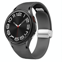 For Samsung Galaxy Watch 6 Magnetic Silver Buckle Leather Silicone Watch Band(Space Grey)