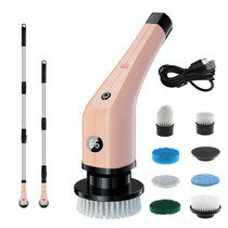 Cordless Electric Spin Scrubber Extension Handle with 7 Replacement Heads(Rose Gold)