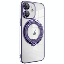 For iPhone 11 Electroplating MagSafe 360 Degree Rotation Holder Shockproof Phone Case(Dark Purple)