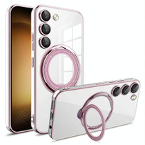 For Samsung Galaxy S23 Electroplating MagSafe 360 Degree Rotation Holder Shockproof Phone Case(Pink)