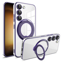 For Samsung Galaxy S23+ Electroplating MagSafe 360 Degree Rotation Holder Shockproof Phone Case(Dark Purple)