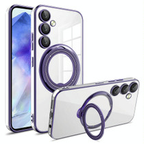 For Samsung Galaxy A55 Electroplating MagSafe 360 Degree Rotation Holder Shockproof Phone Case(Dark Purple)