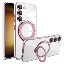For Samsung Galaxy S23+ Electroplating MagSafe 360 Degree Rotation Holder Shockproof Phone Case(Pink)