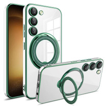 For Samsung Galaxy S23 Electroplating MagSafe 360 Degree Rotation Holder Shockproof Phone Case(Dark Green)
