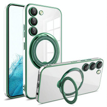 For Samsung Galaxy S22 Electroplating MagSafe 360 Degree Rotation Holder Shockproof Phone Case(Dark Green)
