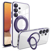 For Samsung Galaxy A32 4G Electroplating MagSafe 360 Degree Rotation Holder Shockproof Phone Case(Dark Purple)