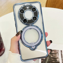 For Huawei Mate 40 Pro Electroplating MagSafe 360 Degree Rotation Holder Shockproof Phone Case(Blue)