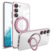 For Samsung Galaxy S22 Electroplating MagSafe 360 Degree Rotation Holder Shockproof Phone Case(Pink)