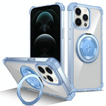For iPhone 12 Pro Max Gold Shield CD Pattern MagSafe Magnetic Phone Case with Rotating Stand(Transparent Blue)