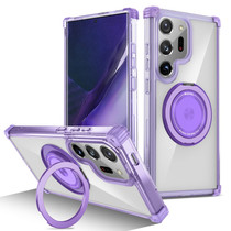 For Samsung Galaxy Note20 Ultra 5G Gold Shield CD Pattern MagSafe Magnetic Phone Case with Rotating Stand(Transparent Purple)