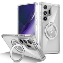 For Samsung Galaxy Note20 Ultra 5G Gold Shield CD Pattern MagSafe Magnetic Phone Case with Rotating Stand(Transparent)