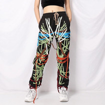 Casual Black Leggings Fashion Strap Pockets Multi-layer Niche Design Trousers (Color:Colour Size:S)
