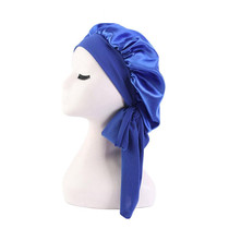 3 PCS TJM-301-1 Faux Silk Adjustable Stretch Wide-Brimmed Night Hat Satin Ribbon Round Hat Shower Cap Hair Care Hat, Size: Free Size(Royal Blue)