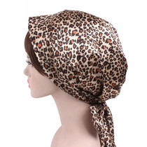 2 PCS TJM-226 Ladies Satin Print Ribbon Bow Turban Hat Night Cap Silk Chemotherapy Hat Long Tail Braid Hat(Leopard)