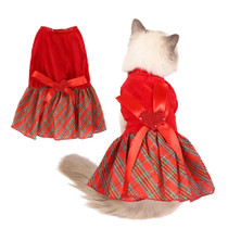 Christmas Pet Dog Plaid Butterfly Skirt, Size: XXS(Red)