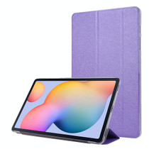 For Samsung Galaxy Tab S8 / Galaxy Tab S7 / T870 Silk Texture Three-fold Horizontal Flip Leather Case with Holder & Pen Slot(Purple)