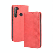 For HTC Desire 20 Pro Magnetic Buckle Retro Crazy Horse Texture Horizontal Flip Leather Case  , with Holder & Card Slots & Photo Frame(Red)