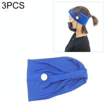 3 PCS Headband Headscarf Sports Yoga Knitted Sweat-absorbent Hair Band with Mask Anti-leash Button(Blue)